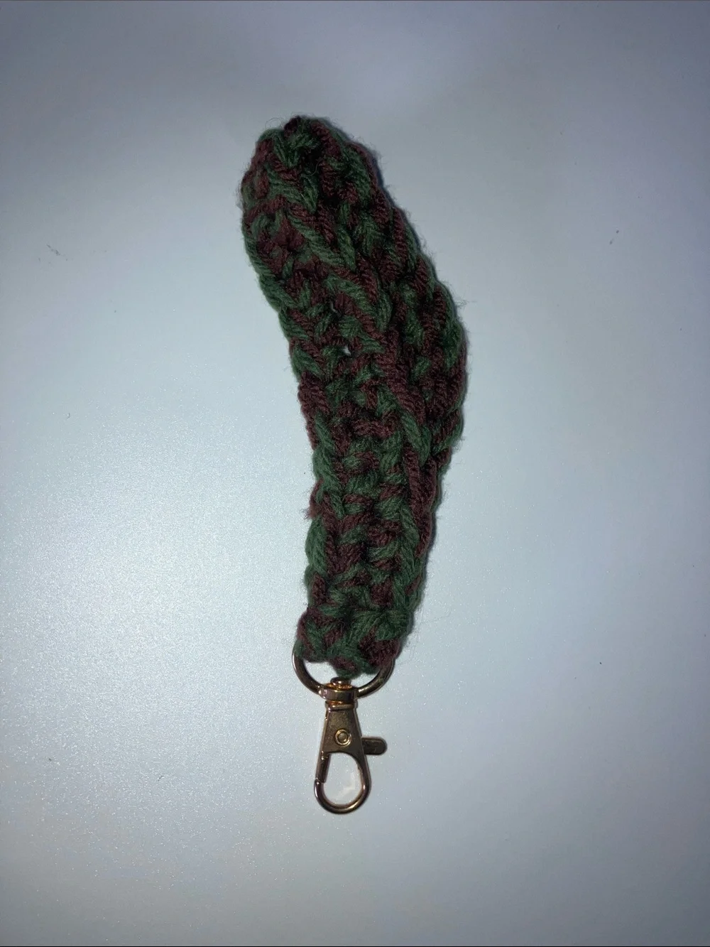 Handmade Green & Brown Crochet Keychain Wristlet Key Holder